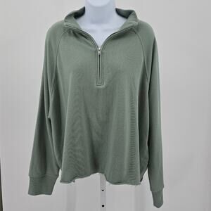 Gap Sea Foam Raw Edge Hem 1/2 Zip Terry Sweatshirt Womens Pullover High Neck